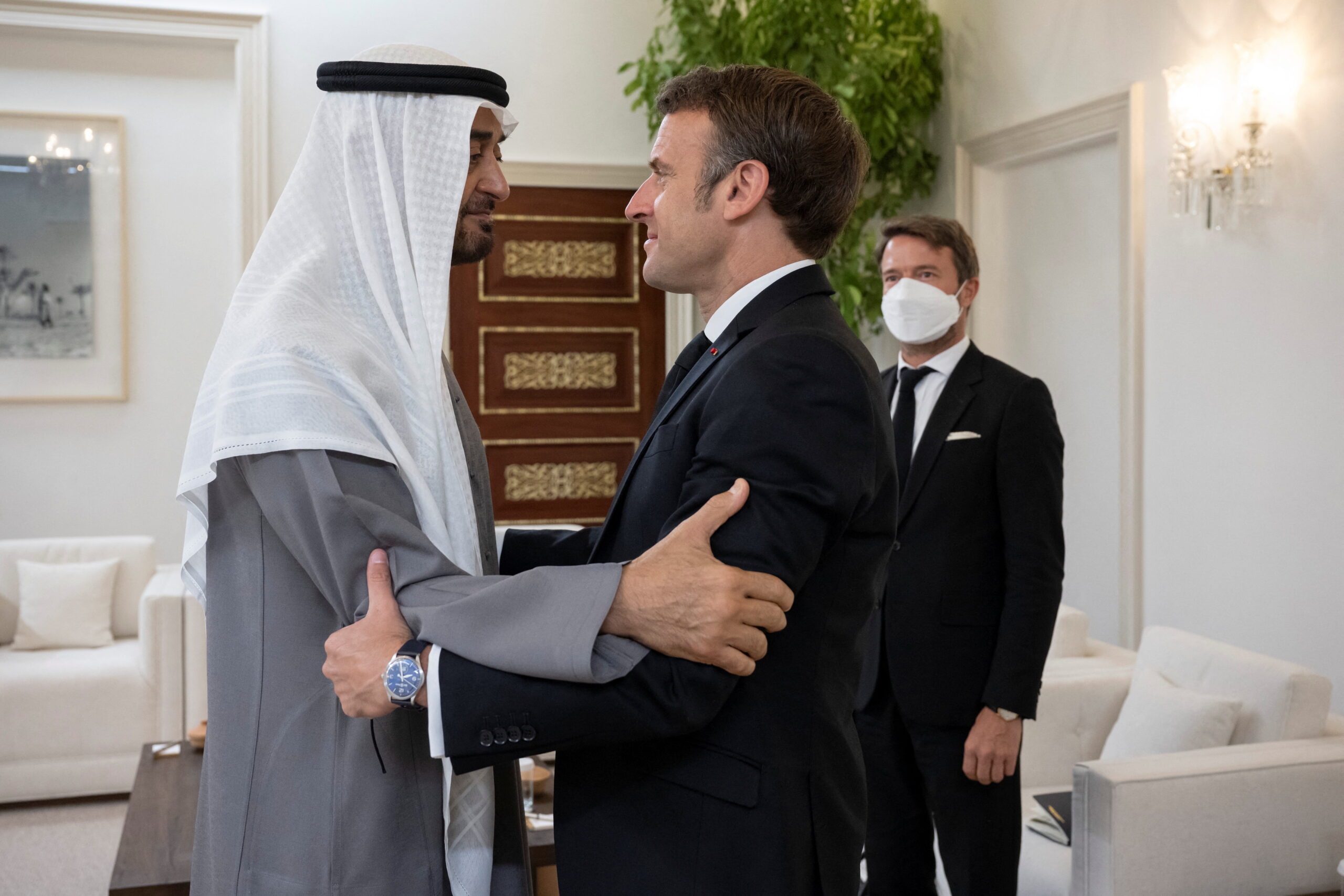 French President Emmanuel Macron meets the newly-elected president of the United Arab Emirates