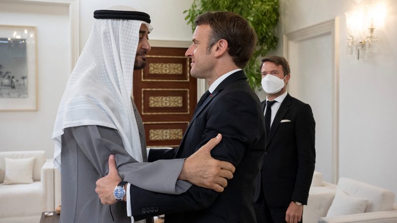 French President Emmanuel Macron meets the newly-elected president of the United Arab Emirates
