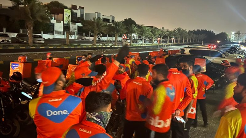 Talabat riders refused to work over their pay and working conditions. Picture: Twitter