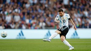 Lionel Messi waving his wand of a left foot for Argentina