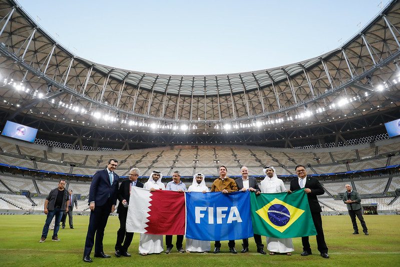 Jair Bolsonaro, the president of Brazil, and Gianni Infantino, the FIFA president, meet the secretary general of the Supreme Committee for Delivery and Legacy Hassan Al Thawadi and CEO of the 2022 World Cup Nasser Al Khater