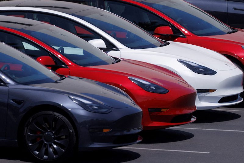 Tesla vehicles at a sales and service center in Vista, California