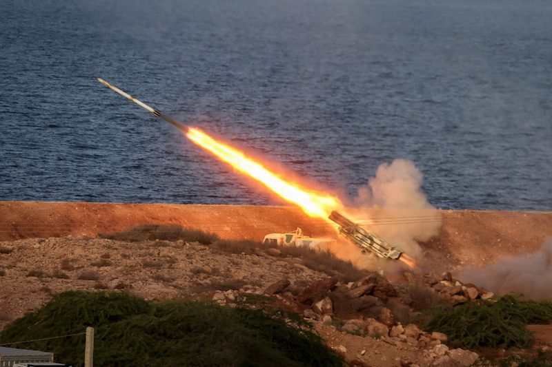 A missile is launched during a joint exercise called the "Great Prophet 17" in the southwest of Iran