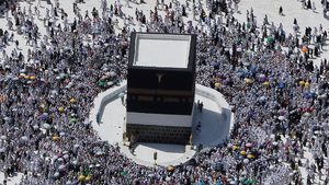 The Grand Mosque during the annual haj pilgrimage, in the holy city of Mecca, Saudi Arabia