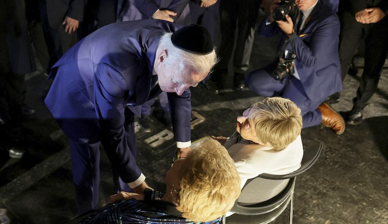 Biden met with holocaust survivors Dr Gita Cycowicz and Rena Quint during his visit to the Yad Vashem Holocaust Remembrance Center in Jerusalem