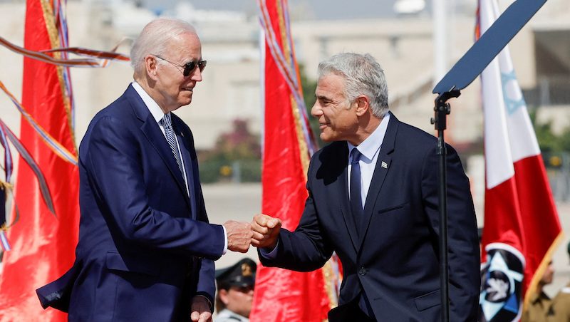 Israel's prime minister Yair Lapid greets Biden as the US president begins his four-day tour of the Middle East