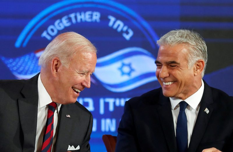 US president Joe Biden and Israeli prime minister Yair Lapid are delighted to have signed the security pledge at Waldorf Astoria Hotel in Jerusalem