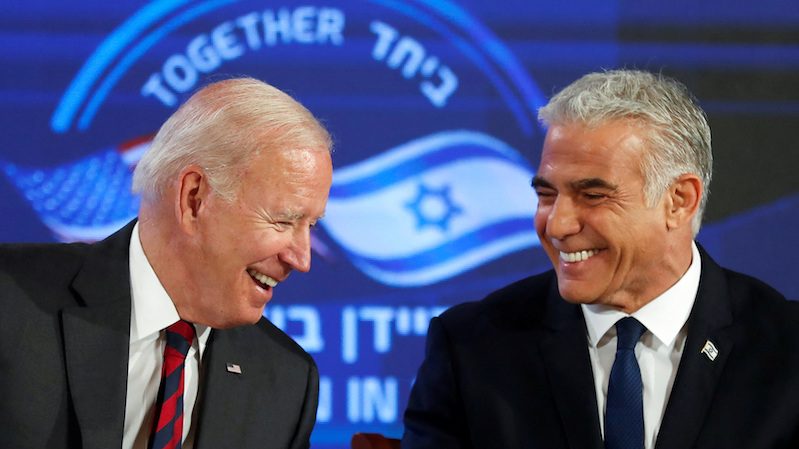 US president Joe Biden and Israeli prime minister Yair Lapid are delighted to have signed the security pledge at Waldorf Astoria Hotel in Jerusalem