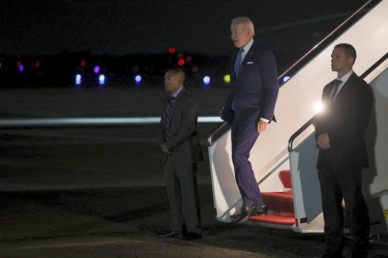 Biden arrives back at Joint Base Andrews in Maryland following his trip to the Middle East