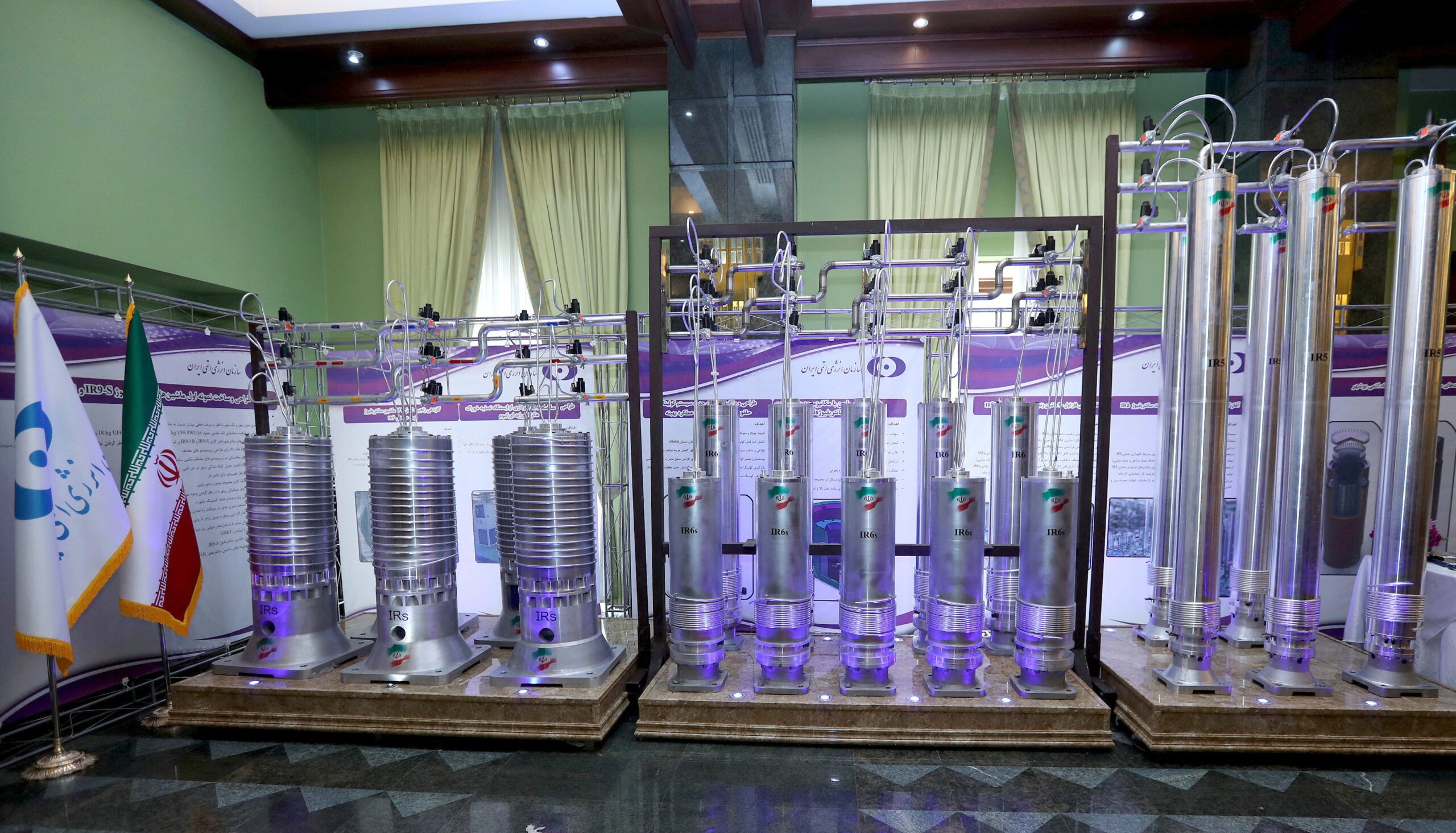 A number of new generation Iranian centrifuges are seen on display during Iran's National Nuclear Energy Day last year