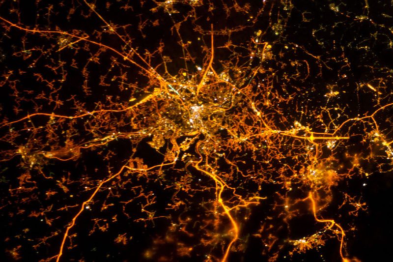 Nighttime view of Liege, Belgium, as seen from International Space Station