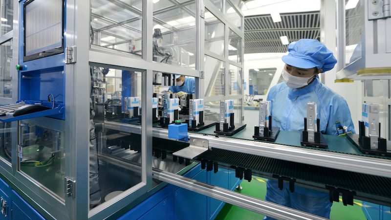 A lithium-ion battery factory in China. Abu Dhabi is planning to build a similar facility
