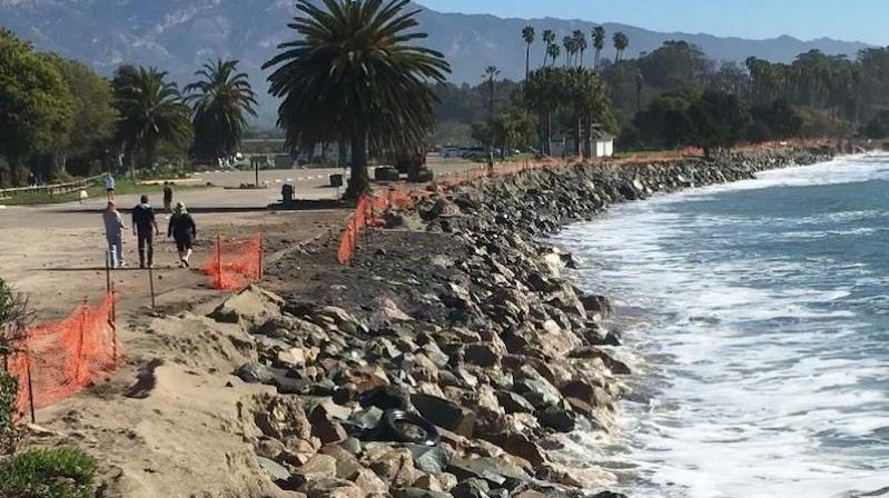 Sea level rise and land erosion are consequences of climate change on this California beach