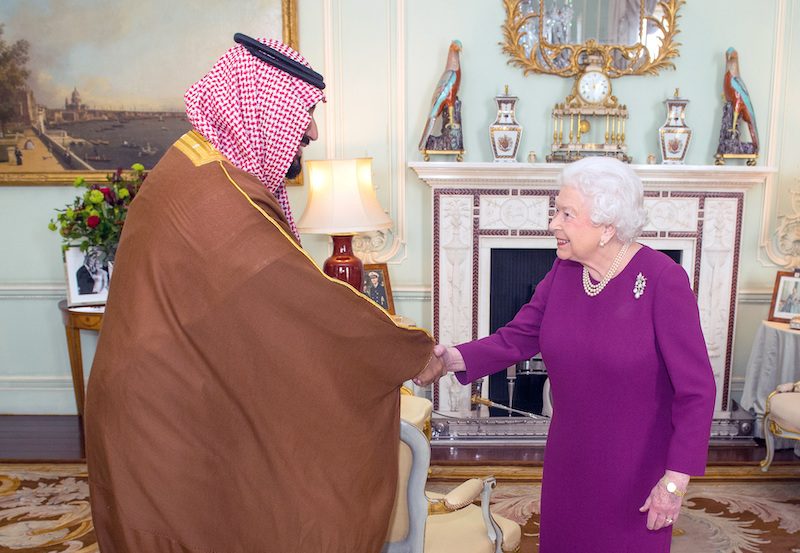 Mohammed bin Salman, the crown prince of Saudi Arabia, with Queen Elizabeth II during a private audience at Buckingham Palace in London in 2018