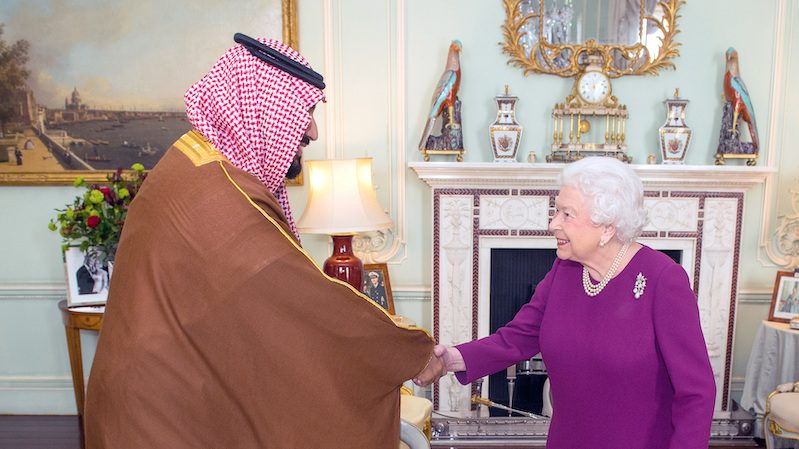 Mohammed bin Salman, the crown prince of Saudi Arabia, with Queen Elizabeth II during a private audience at Buckingham Palace in London in 2018