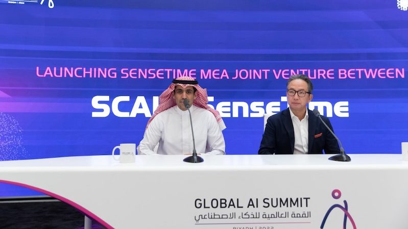 Ayman AlRashed, CEO of SCAI, and George Huang, CEO of international business and acting SenseTime MEA CEO, at the signing ceremony