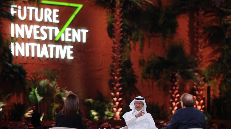 Prince Abdulaziz bin Salman speaks at the Future Investment Initiative conference in Riyadh on October 25