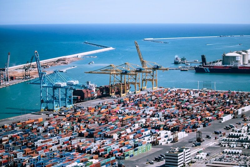 terminal, boats, sea, cranes