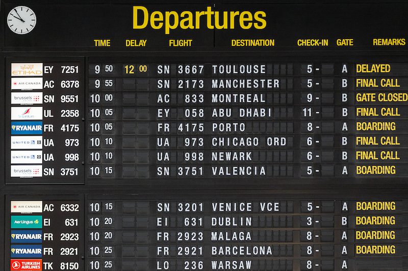 Departure board at Brussels airport