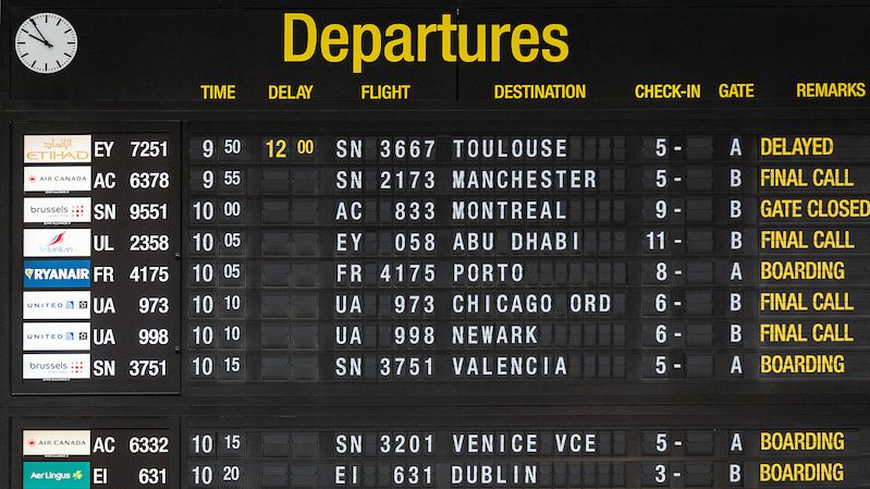 Departure board at Brussels airport