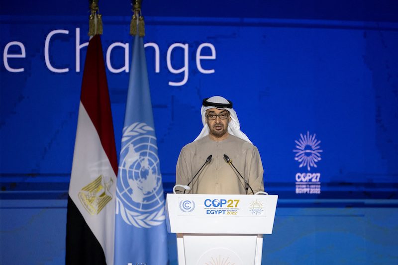 UAE President Sheikh Mohammed Bin Zayed Al-Nahyan delivers a speech during the Cop27 summit at Sharm El-Sheikh