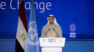 UAE President Sheikh Mohammed Bin Zayed Al-Nahyan delivers a speech during the Cop27 summit at Sharm El-Sheikh