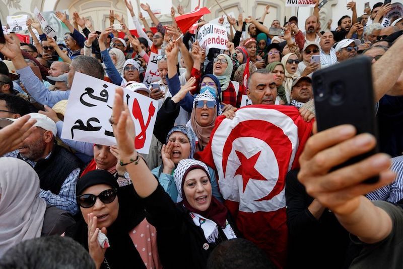 Demonstrators in Tunisia protest against President Kais Saied in May