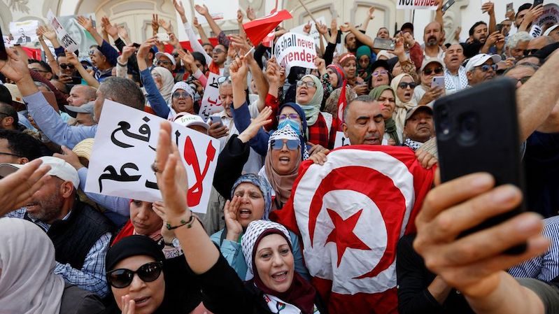 Demonstrators in Tunisia protest against President Kais Saied in May