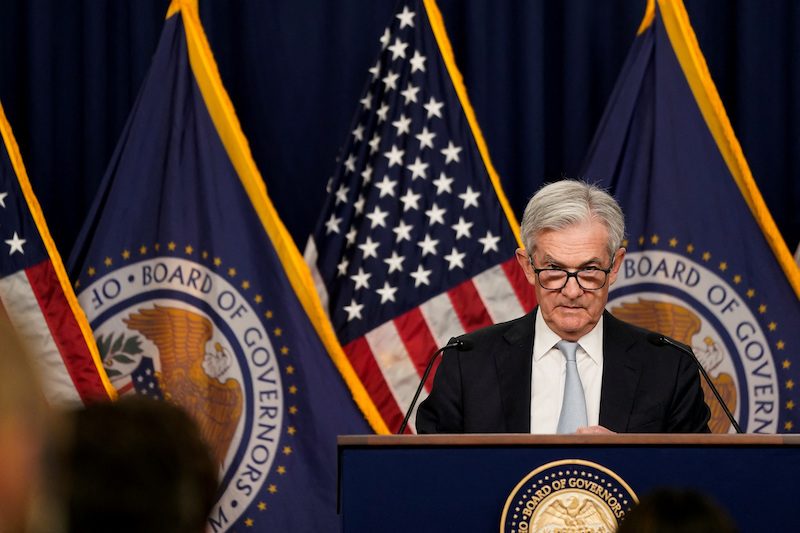 Federal Reserve board chairman Jerome Powell announces the latest rise in interest rates