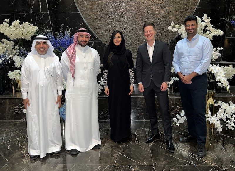 Mowreq’s founders Khder Al Ghamdi, Modar Nazer, Dana Enany and Obeid Bin Zagr, with Jesper Hansen (second right) of YesHealth. Their joint venture’s first farm is due to open by Q4 2023