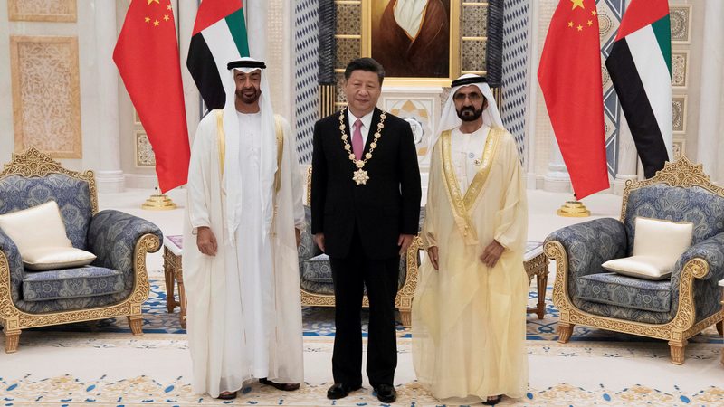 China and the Gulf countries are increasing their trade deals, building on the relationship Chinese President Xi Jinping has with Ruler of Dubai Sheikh Mohammed bin Rashed al-Maktoum, right, and Abu Dhabi's Crown Prince Sheikh Mohammed bin Zayed al-Nahyan