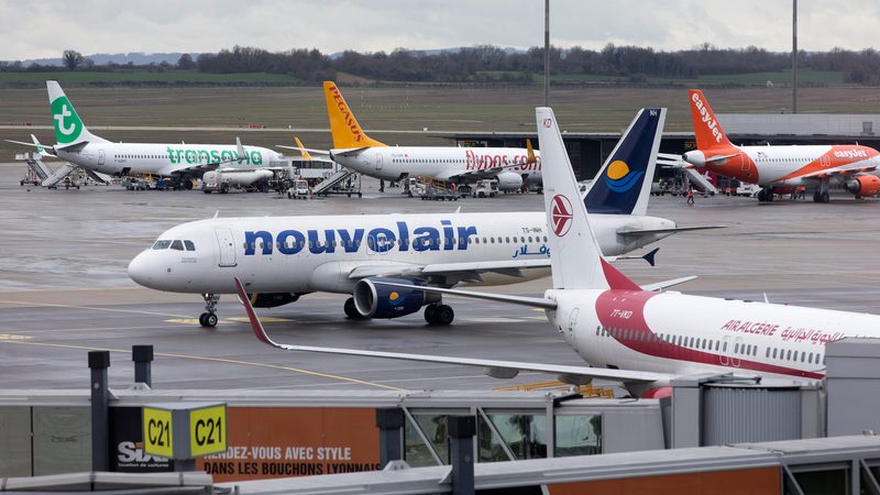 A Nouvelair plane on the tarmac at Lyon-Saint Exupéry airport in France. The airline carried 1.3m passengers in the year to November