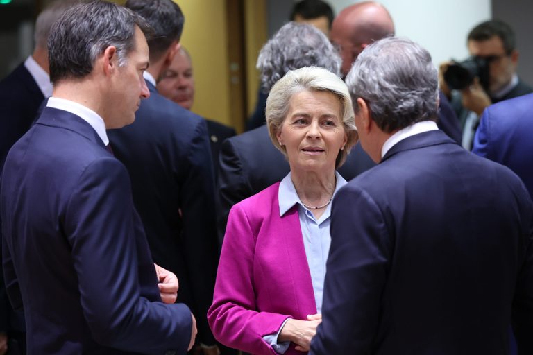 Ursula von der Leyen, president of the European Commission, and other EU leaders at a summit in Brussels on October 20, 2022. More bans on Russian oil products come into force on February 5. Picture: Aris Oikonomou / Hans Lucas