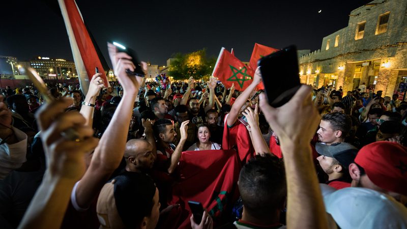 Morocco fans celebrate a World Cup win over Belgium at Souq Waqif in Doha, Qatar, on November 27, 2022. Trade talks between the two governments began the same month