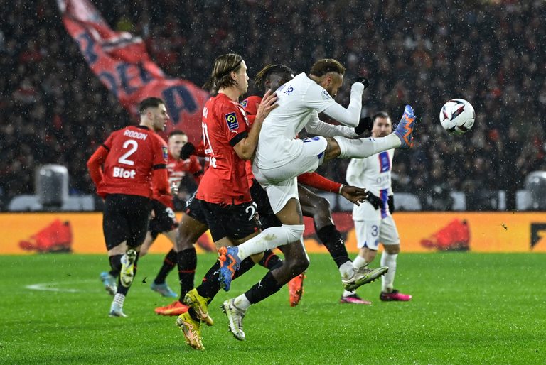 Paris Saint-Germain star Neymar attempts something special against Rennes in a French league game on January 15. The club's Qatari owners have spent more than $1bn on transfers. Picture: Federico Pestellini/Panoramic