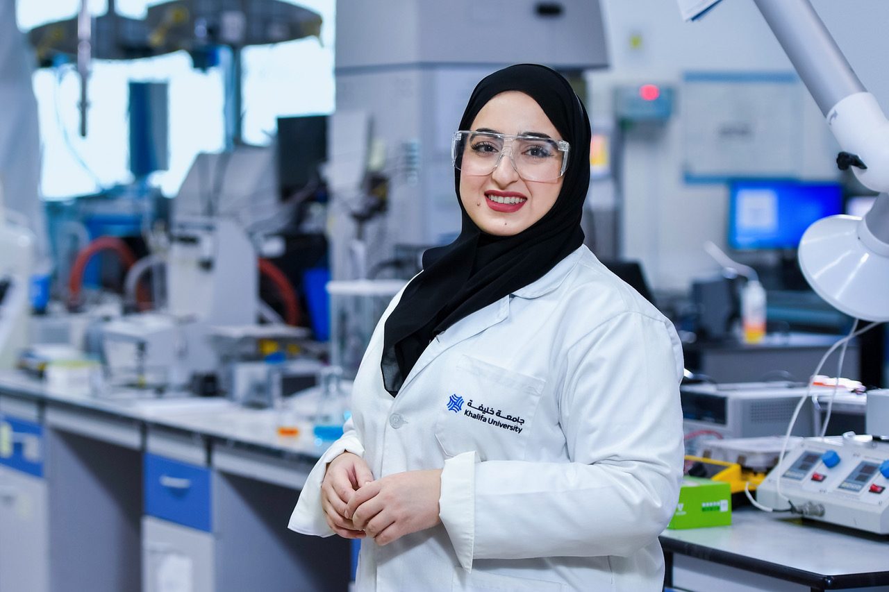 Emirati PhD science student Ayesha Abdulla of Khalifa University is recognised for her research converting CO2 to fuel
