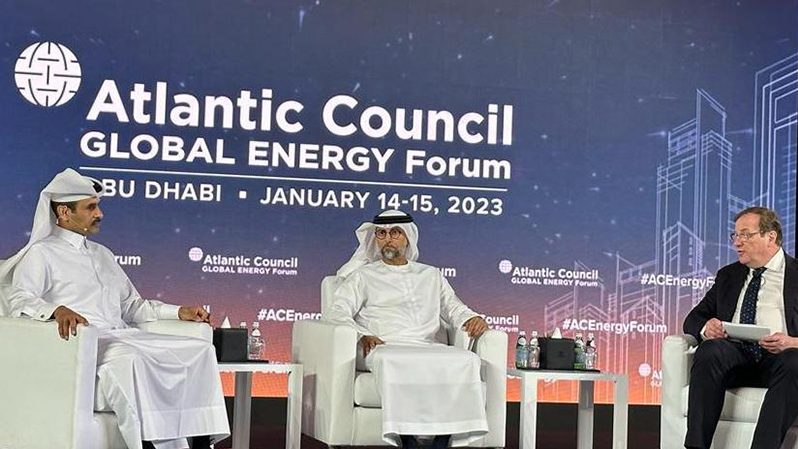 Qatar's energy minister Saad Al Kaabi (left) took part in an open-panel discussion with his UAE counterpart Suhail Al Mazrouei at the Atlantic Council Global Energy Forum