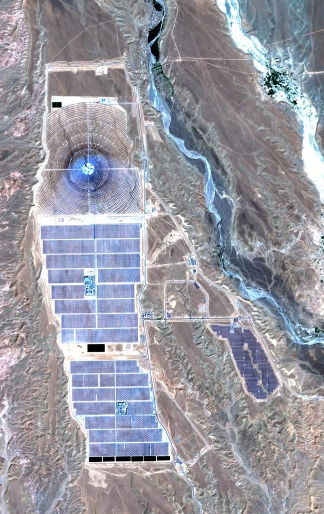 The Noor Ouarzazate solar power plant, as seen from a European Space Agency satellite. Picture: ESA/Copernicus Sentinel-2A (Contains modified Copernicus Sentinel data 2019)