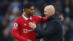 Manchester United's Marcus Rashford and manager Erik ten Hag