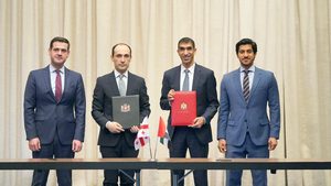 Dr. Thani bin Ahmed Al Zeyoudi, Minister of State for Foreign Trade, and Levan Davitashvili, Vice Prime Minister and Minister of Economy and Sustainable Development of Georgia,