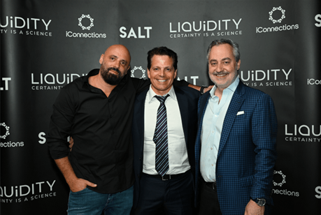 CEO of Liquidity Group Ron Daniel, left, with Skybridge Capital founder Anthony Scaramucci and IConnections CEO Ron Biscardi