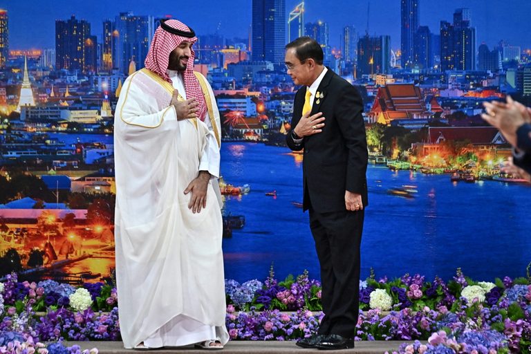 Saudi Crown Prince Mohammed bin Salman meets Thailand's Prime Minister Prayut Chan-o-cha at Government House in Bangkok during the Asia-Pacific Economic Cooperation summit in November. Picture: Reuters/Lillian Suwanrumpha