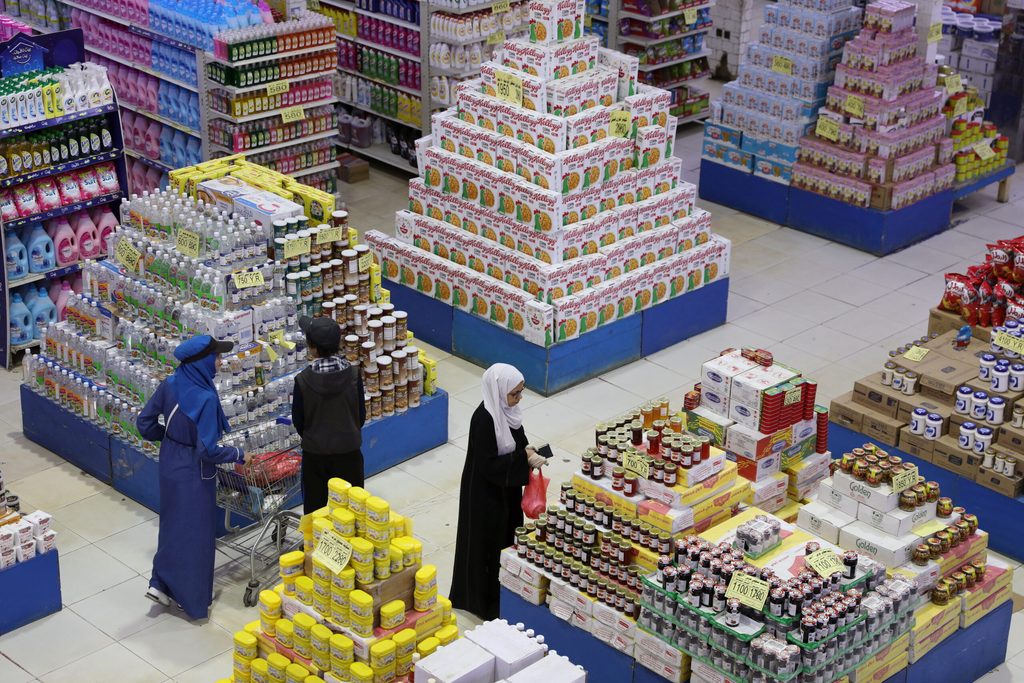 Shoppers at a supermarket in Sanaa, Yemen. In the UAE, inflation in the cost of staples such as flour is slowing