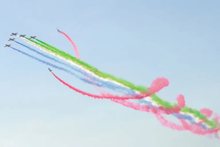 An aerobatics team performs at Abu Dhabi's Idex show, held in February