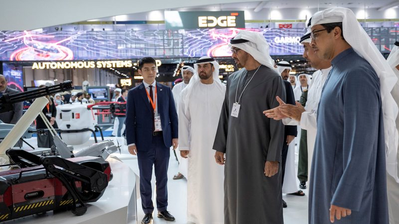 UAE President Sheikh Mohamed bin Zayed Al Nahyan tours the 2023 Idex, where the UAE military awarded contracts worth $6.4bn to local companies