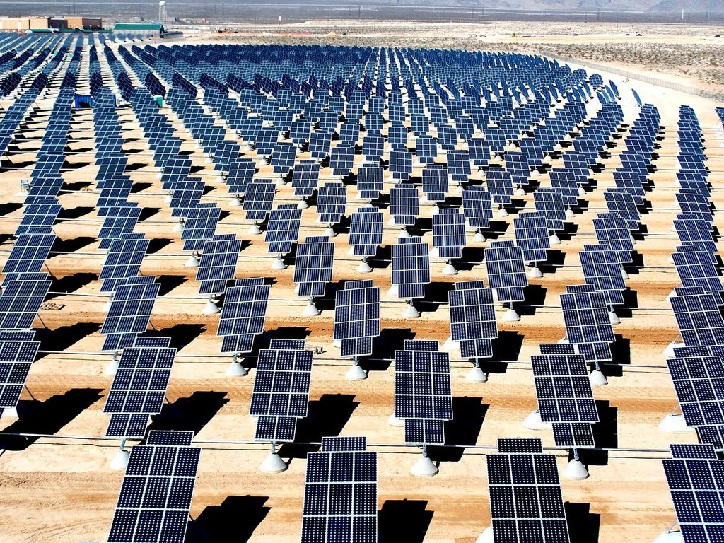Solar panels in a desert setting