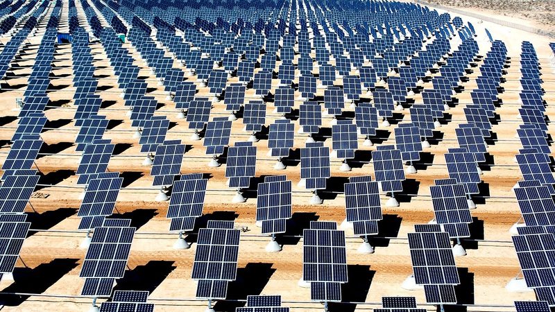 Solar panels in a desert setting