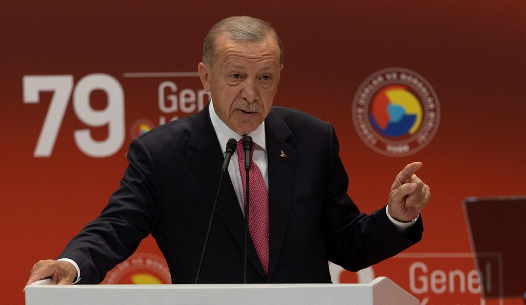President Recep Tayyip Erdoğan addresses a meeting of business leaders on Tuesday, two days after his runoff win