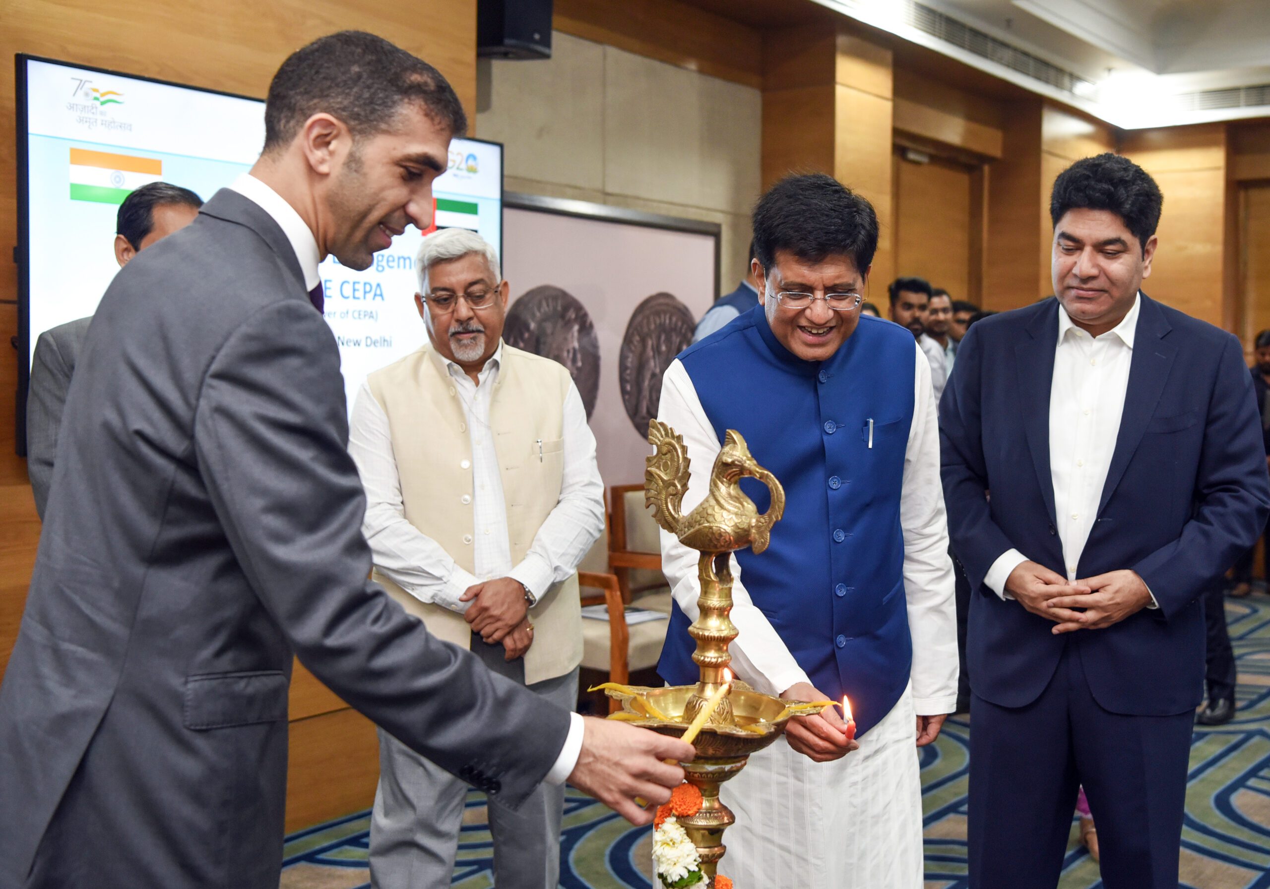 India's Piyush Goyal and UAE's Thani Al at 'INDIA-UAE CEPA' Bilateral Business Engagement trade meeting