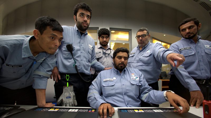 Operators in the Borouge petrochemical facility at Adnoc's Ruwais complex. Talks are ongoing about Borouge merging with Austria's Borealis